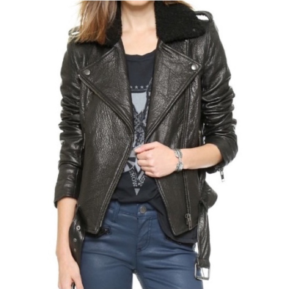 Current Elliott Leather Biker Motorcycle jacket, Sz 0 XS